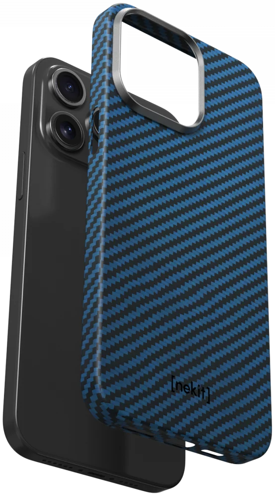 NEKIT Fiber Apple iPhone 14 Pro Hoesje MagSafe Kevlar Back Cover Dun Blauw afbeelding 12