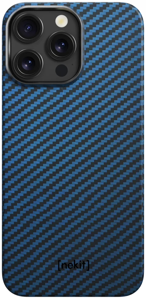 NEKIT Fiber Apple iPhone 14 Pro Hoesje MagSafe Kevlar Back Cover Dun Blauw afbeelding 13