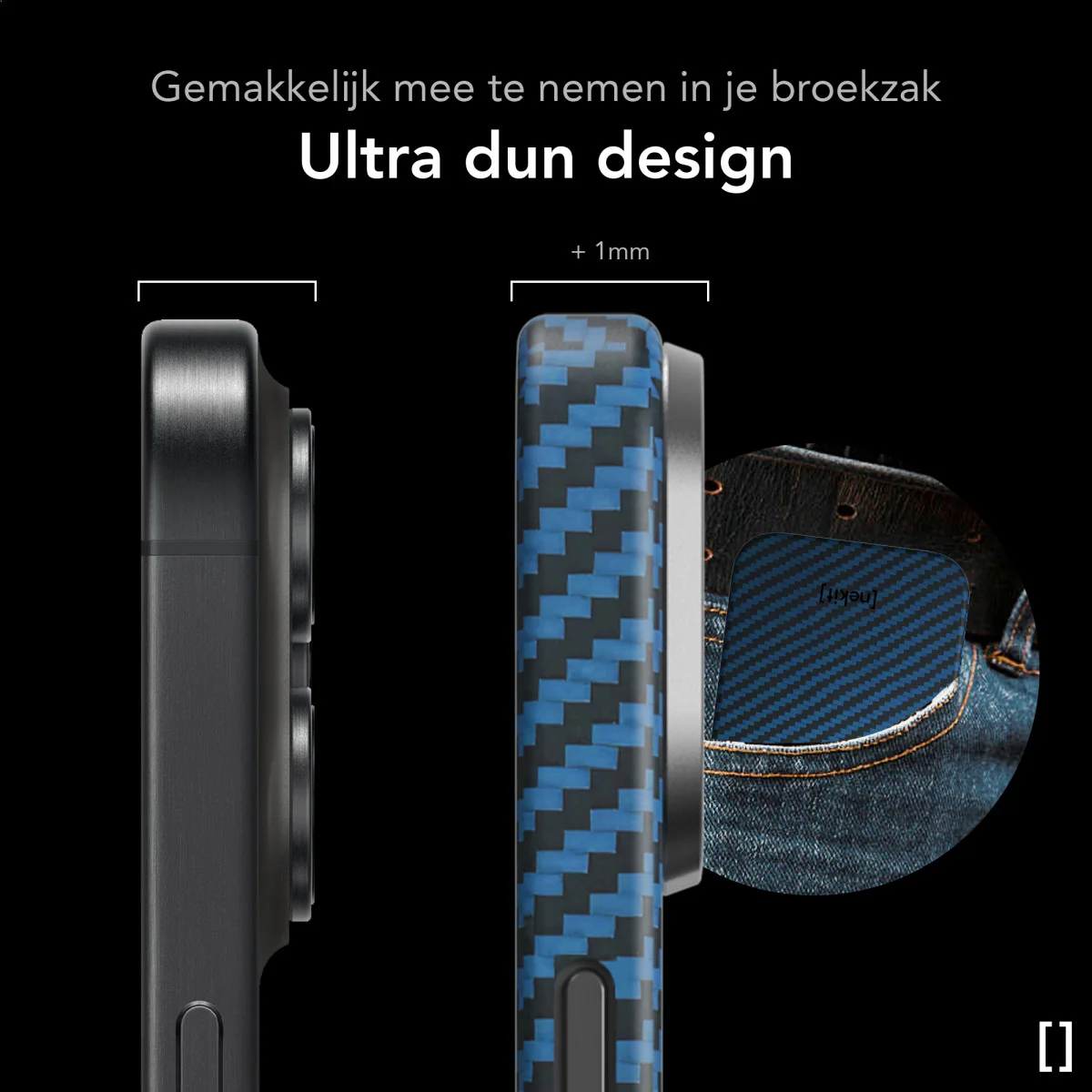 NEKIT Fiber Apple iPhone 14 Pro Hoesje MagSafe Kevlar Back Cover Dun Blauw afbeelding 5