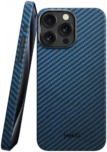 NEKIT Fiber Apple iPhone 14 Pro Hoesje MagSafe Kevlar Back Cover Dun Blauw afbeelding 1