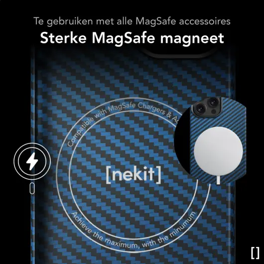 NEKIT Fiber Apple iPhone 14 Pro Hoesje MagSafe Kevlar Back Cover Dun Blauw afbeelding 6