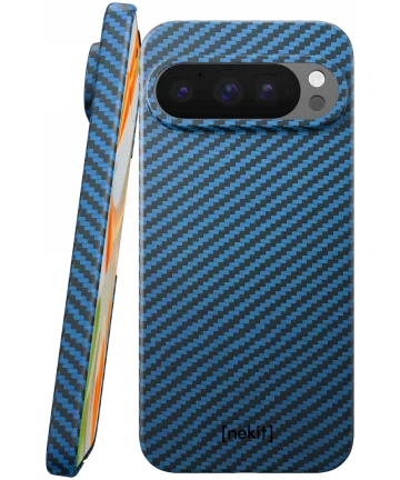 Nekit Fiber Google Pixel 9 / 9 Pro Hoesje MagSafe Kevlar Back Cover Dun Blauw Hoesjes