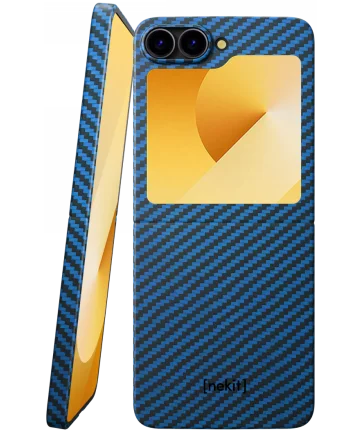 Nekit Fiber Samsung Galaxy Z Flip 6 Hoesje MagSafe Kevlar Back Cover Dun Blauw Hoesjes