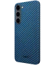 Nekit Fiber Samsung Galaxy S23 Hoesje MagSafe Kevlar Back Cover Dun Blauw