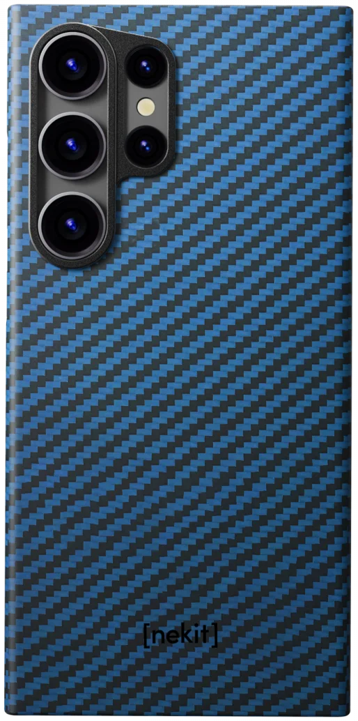NEKIT Fiber Samsung Galaxy S23 Ultra Hoesje MagSafe Kevlar Back Cover Dun Blauw afbeelding 14