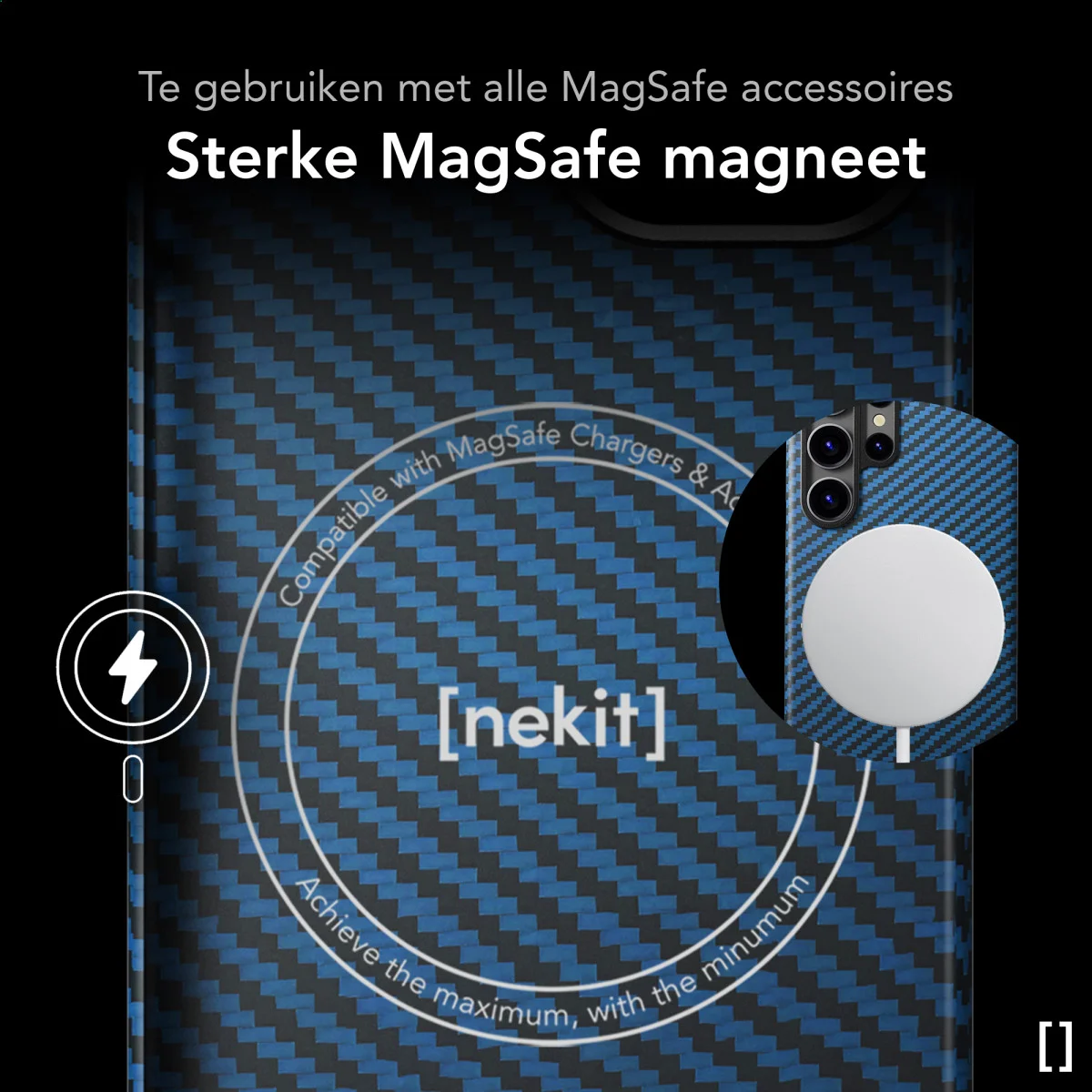 NEKIT Fiber Samsung Galaxy S23 Ultra Hoesje MagSafe Kevlar Back Cover Dun Blauw afbeelding 6