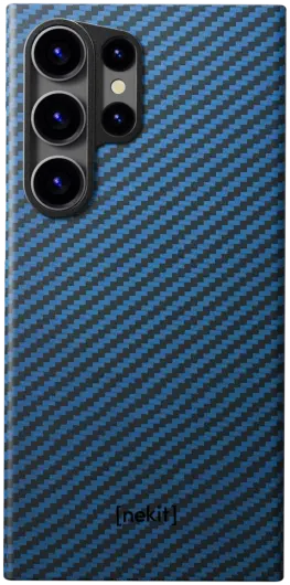 NEKIT Fiber Samsung Galaxy S23 Ultra Hoesje MagSafe Kevlar Back Cover Dun Blauw afbeelding 14