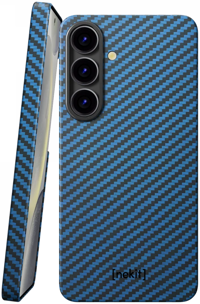 NEKIT Fiber Samsung Galaxy S25 Hoesje MagSafe / Qi2 Kevlar Back Cover Dun Blauw afbeelding 1