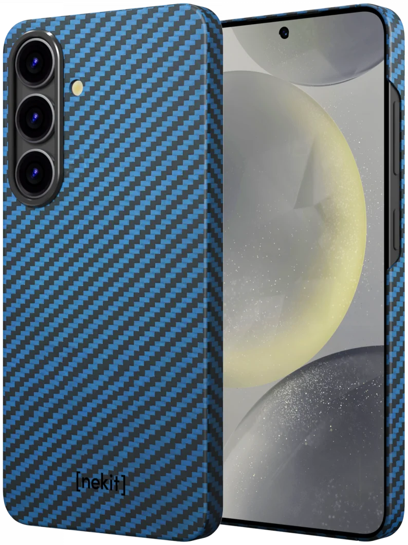 NEKIT Fiber Samsung Galaxy S25 Hoesje MagSafe / Qi2 Kevlar Back Cover Dun Blauw afbeelding 2