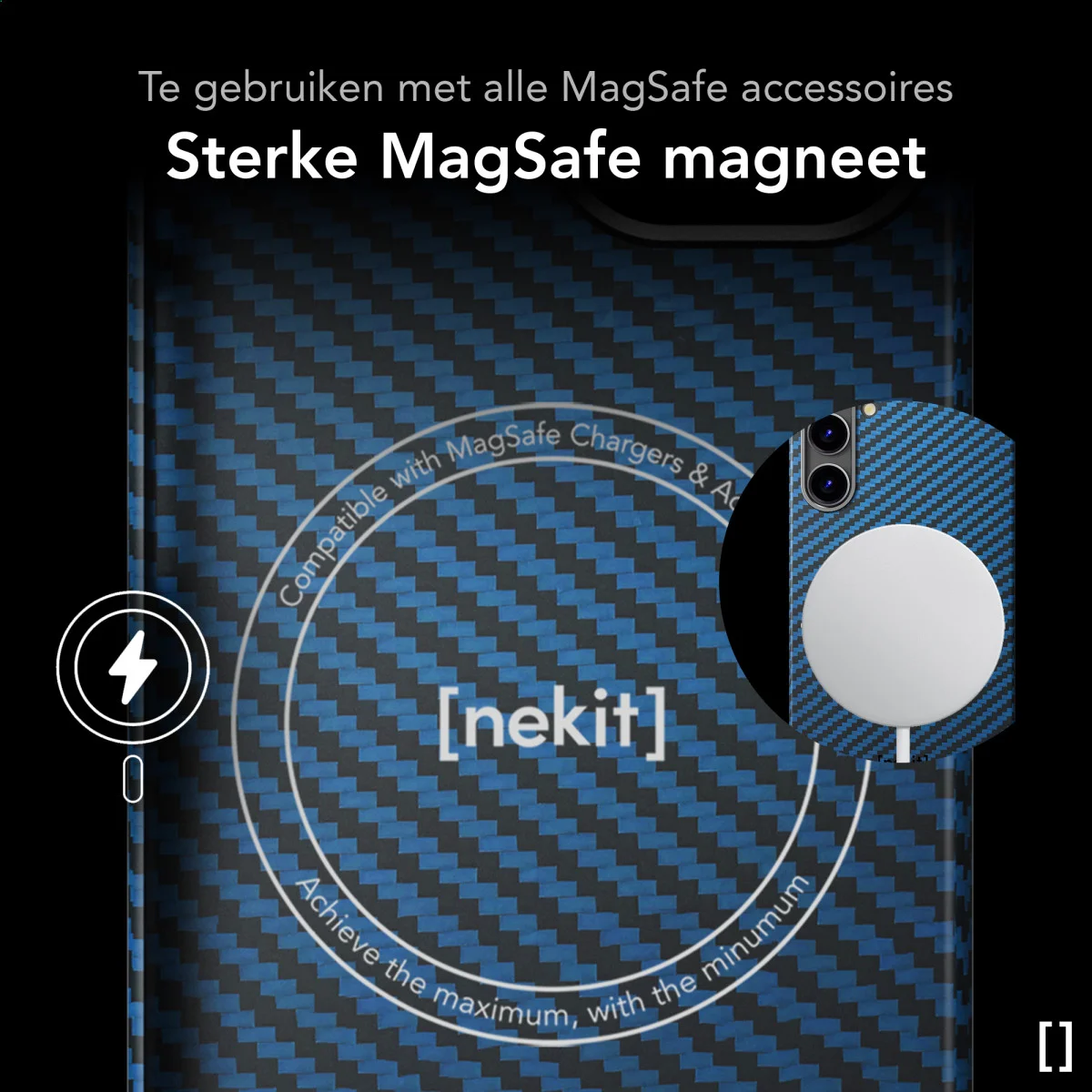 NEKIT Fiber Samsung Galaxy S25 Hoesje MagSafe / Qi2 Kevlar Back Cover Dun Blauw afbeelding 6