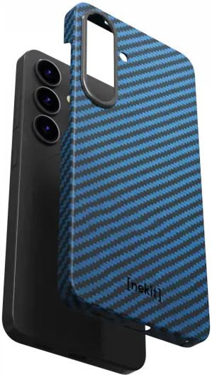 NEKIT Fiber Samsung Galaxy S25 Hoesje MagSafe / Qi2 Kevlar Back Cover Dun Blauw afbeelding 13