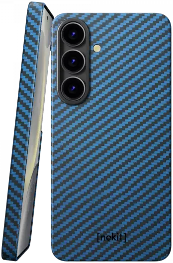 NEKIT Fiber Samsung Galaxy S25 Hoesje MagSafe / Qi2 Kevlar Back Cover Dun Blauw afbeelding 1