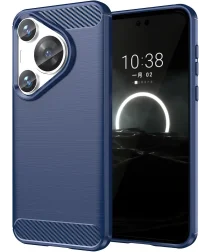 Huawei P70 Pro Hoesje Geborsteld TPU Flexibele Back Cover Blauw