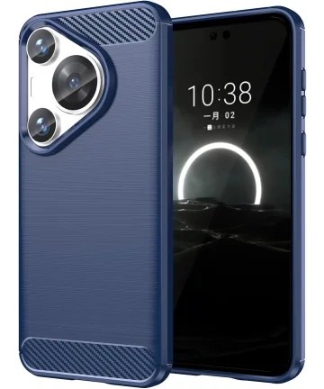 Huawei P70 Pro Hoesje Geborsteld TPU Flexibele Back Cover Blauw Hoesjes