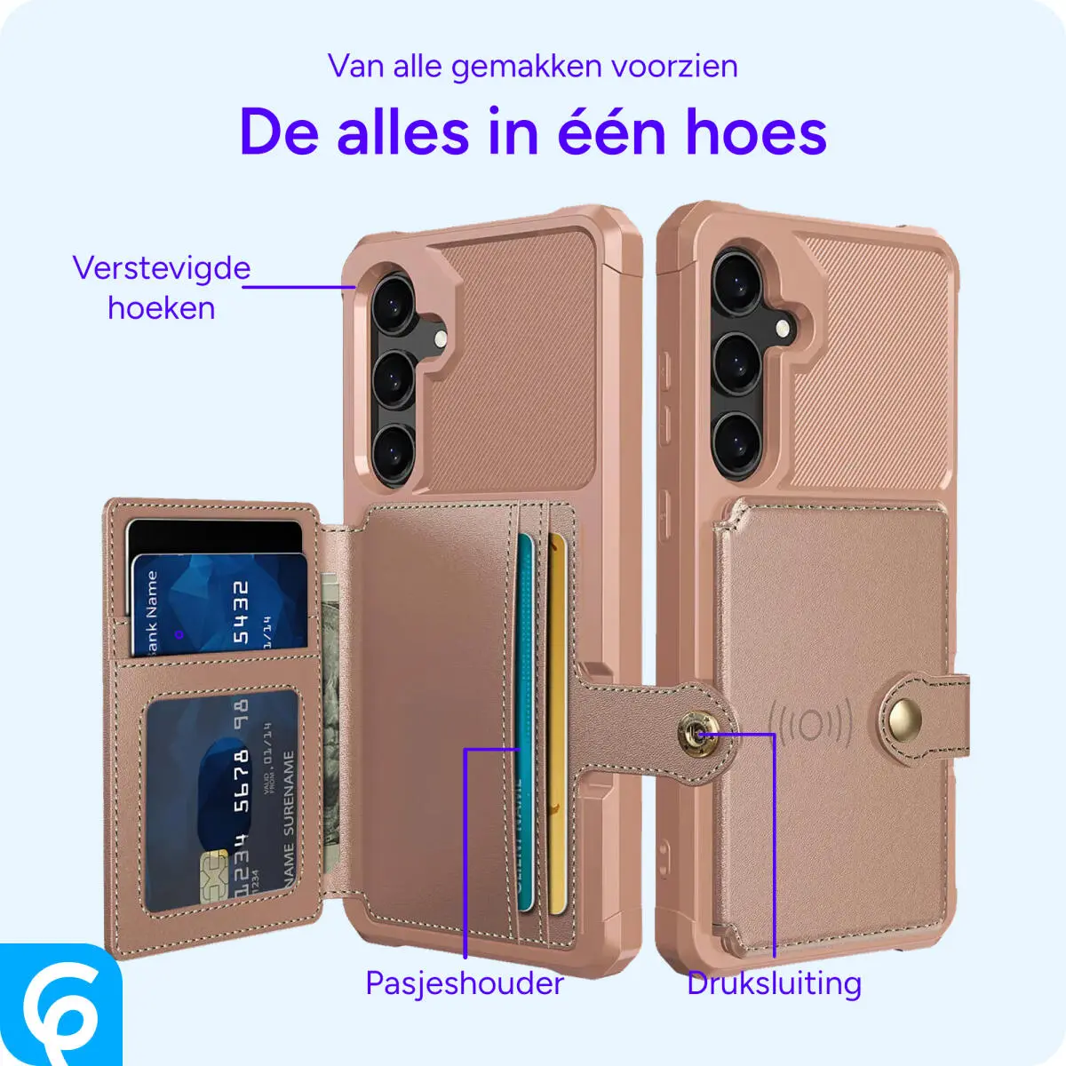 Samsung Galaxy A56 Hoesje 3-in-1 Pasjes Portemonnee Back Cover Roze afbeelding 3