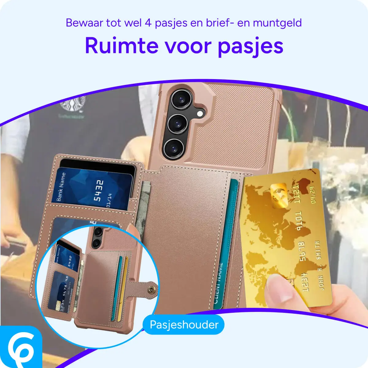 Samsung Galaxy A56 Hoesje 3-in-1 Pasjes Portemonnee Back Cover Roze afbeelding 2