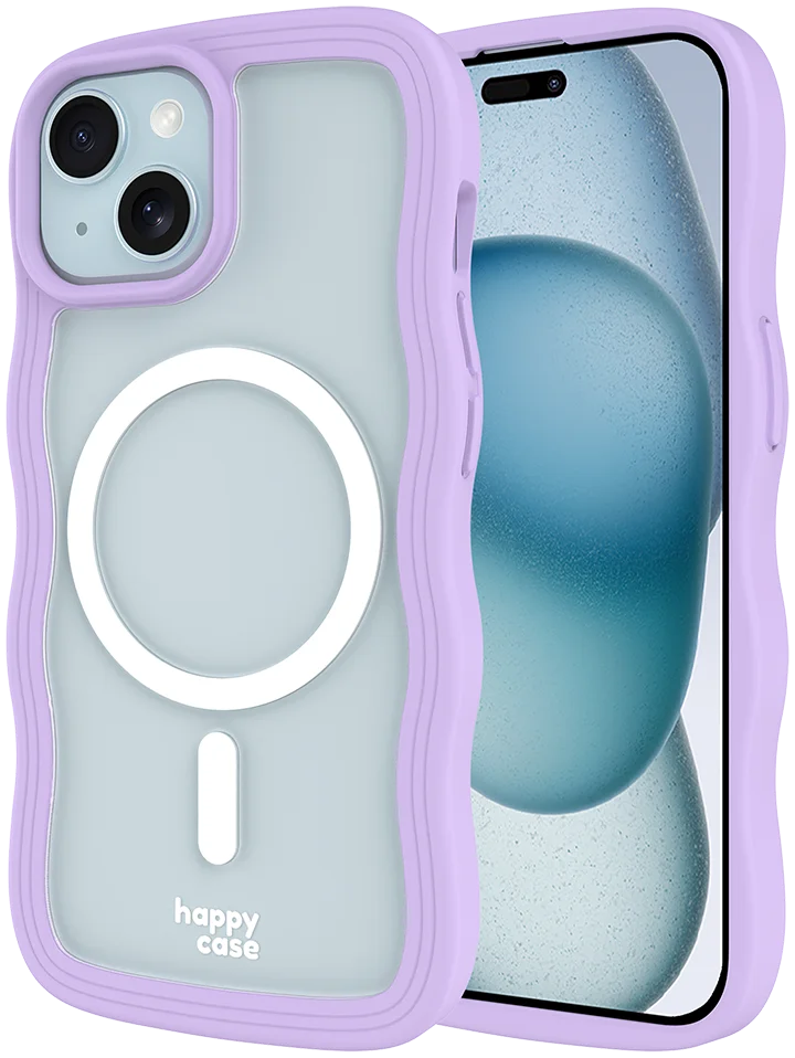 HappyCase Wavy Apple iPhone 15 / 14 / 13 Hoesje MagSafe Back Cover Paars afbeelding 1