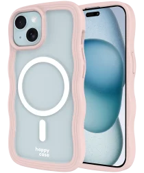 HappyCase Wavy Apple iPhone 15 / 14 / 13 Hoesje MagSafe Back Cover Roze afbeelding