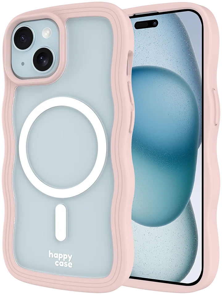 HappyCase Wavy Apple iPhone 15 / 14 / 13 Hoesje MagSafe Back Cover Roze afbeelding 1