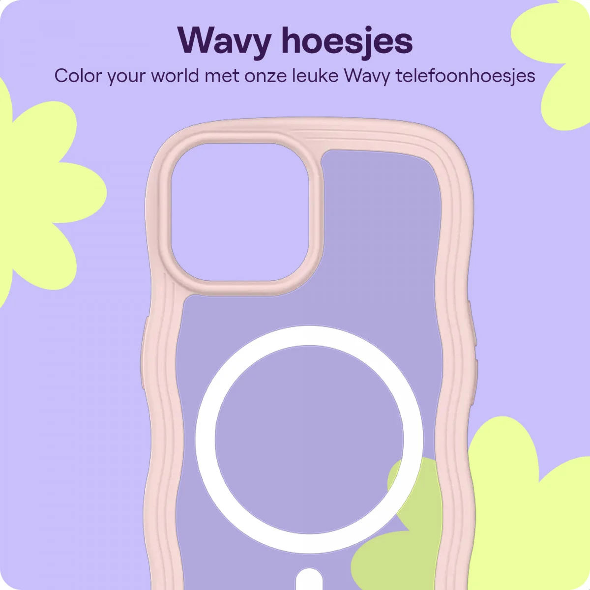 HappyCase Wavy Apple iPhone 15 / 14 / 13 Hoesje MagSafe Back Cover Roze afbeelding 4