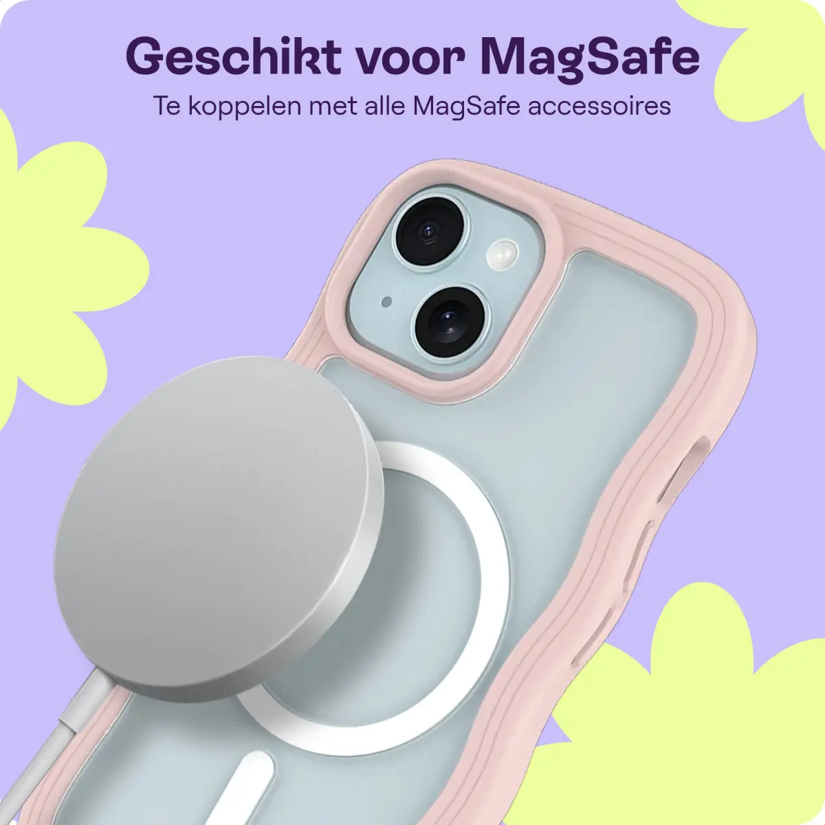 HappyCase Wavy Apple iPhone 15 / 14 / 13 Hoesje MagSafe Back Cover Roze afbeelding 5