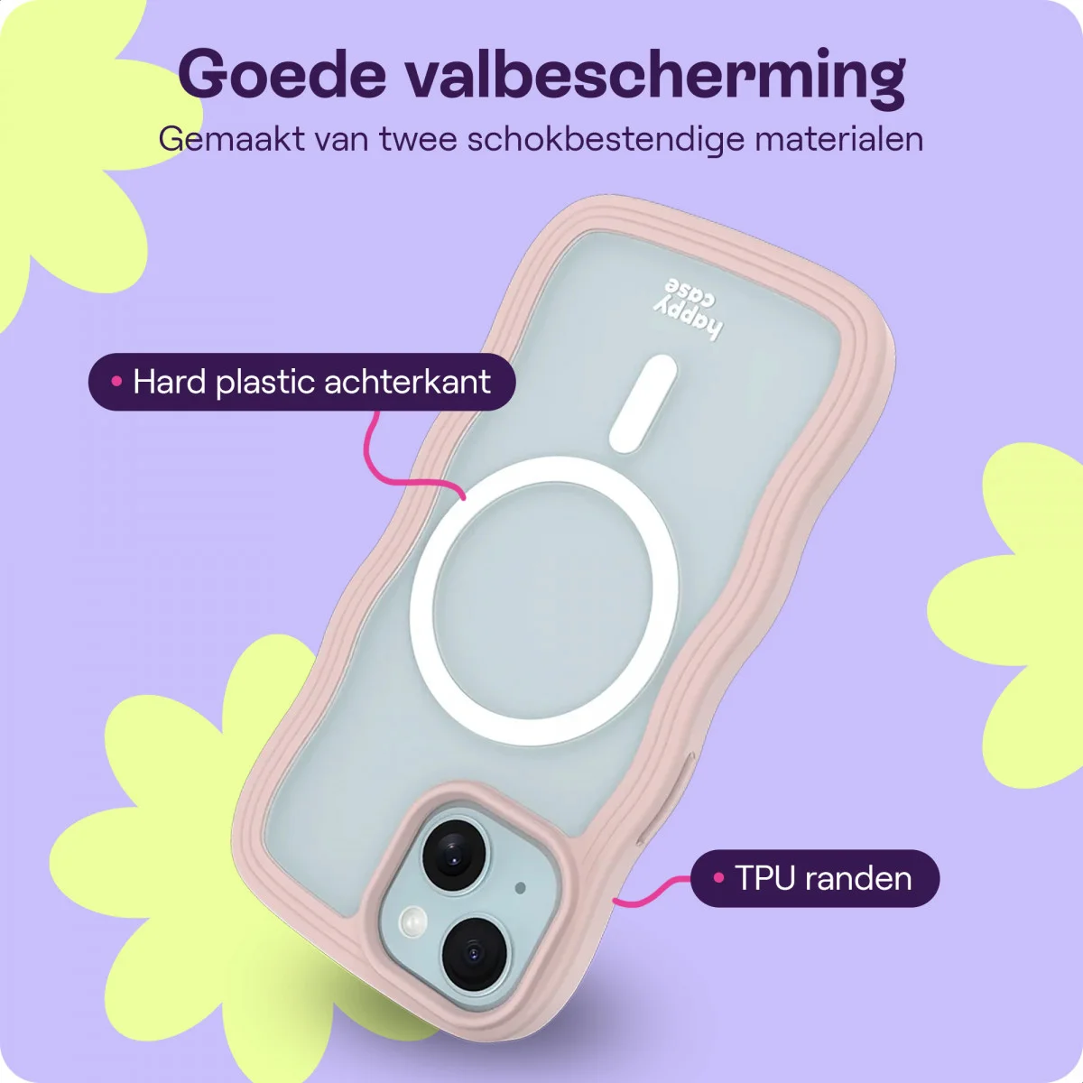 HappyCase Wavy Apple iPhone 15 / 14 / 13 Hoesje MagSafe Back Cover Roze afbeelding 6
