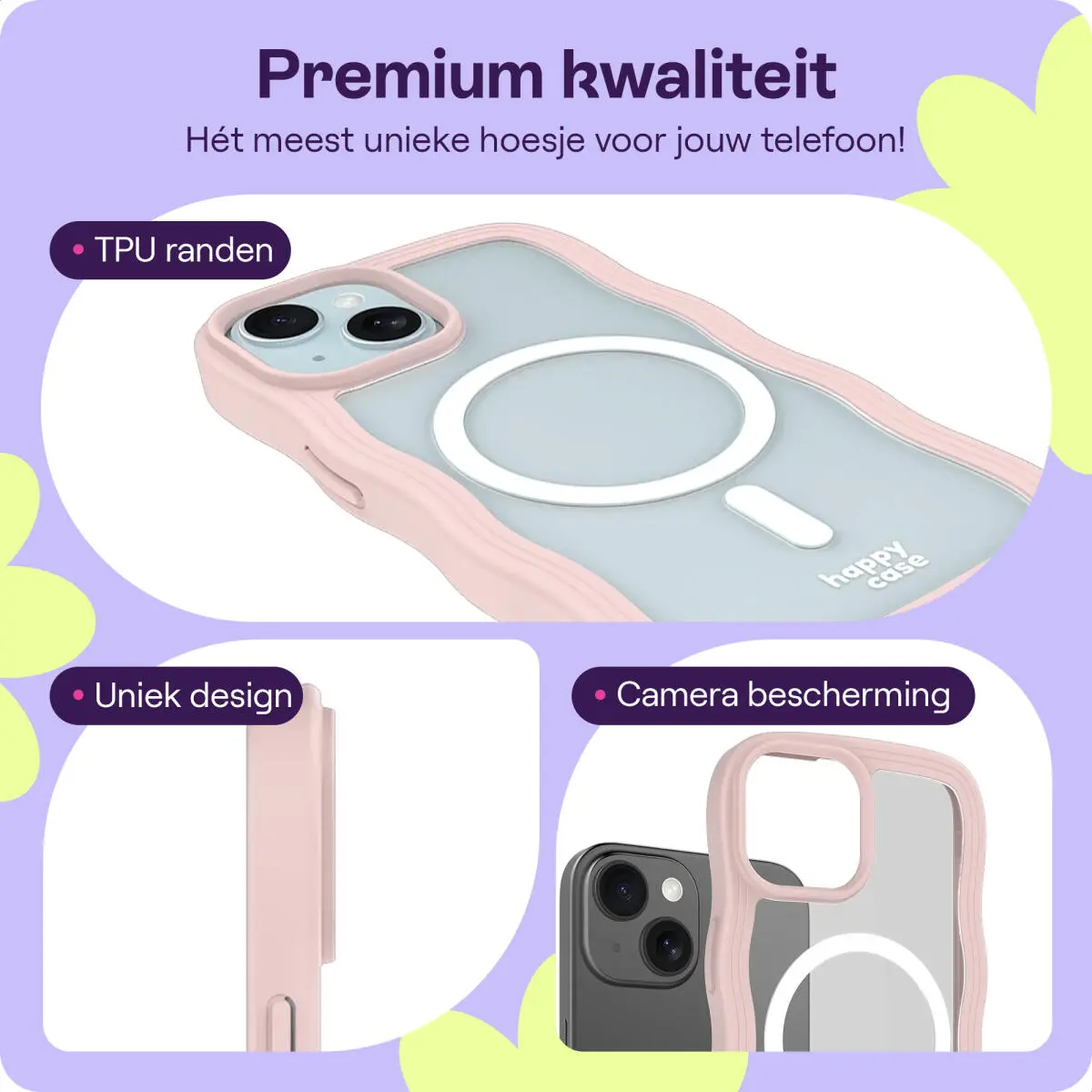HappyCase Wavy Apple iPhone 15 / 14 / 13 Hoesje MagSafe Back Cover Roze afbeelding 3