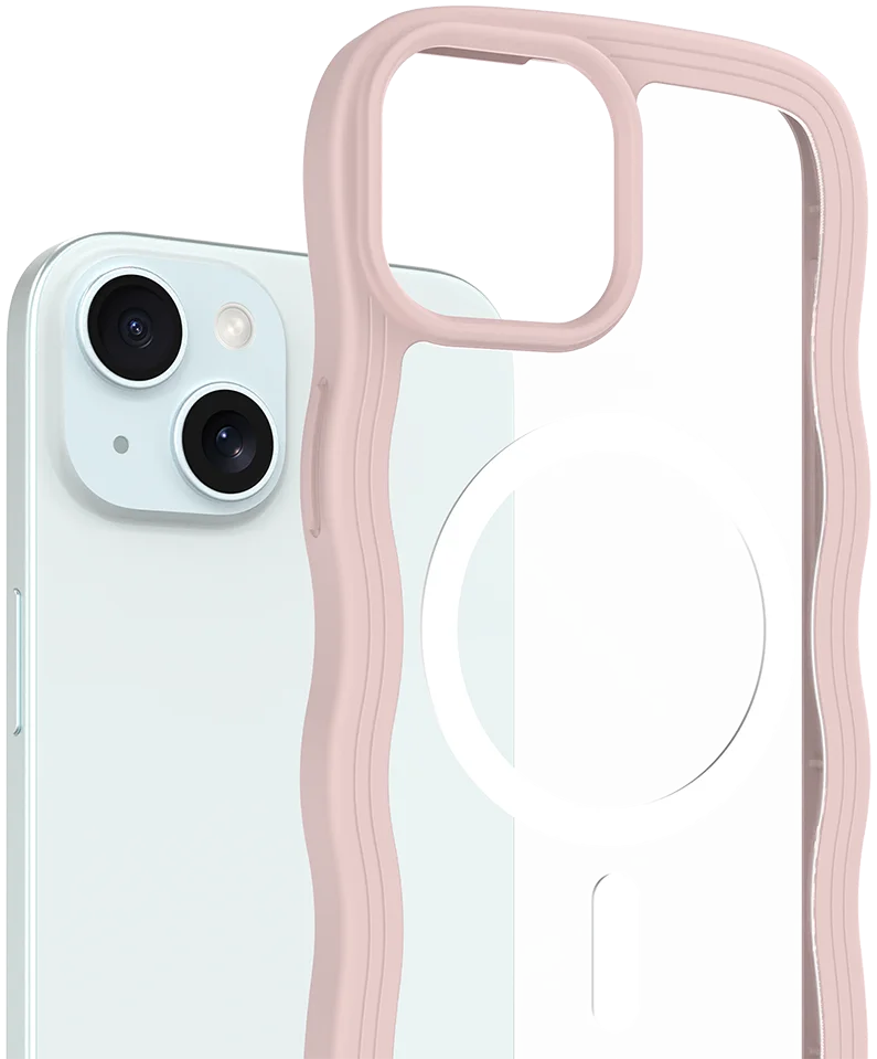 HappyCase Wavy Apple iPhone 15 / 14 / 13 Hoesje MagSafe Back Cover Roze afbeelding 2