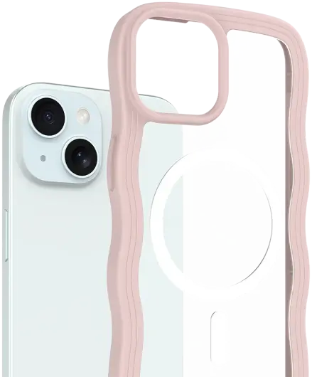 HappyCase Wavy Apple iPhone 15 / 14 / 13 Hoesje MagSafe Back Cover Roze afbeelding 2