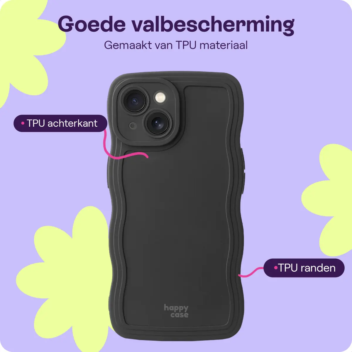HappyCase Wavy Apple iPhone 14 Hoesje TPU Back Cover Zwart afbeelding 4