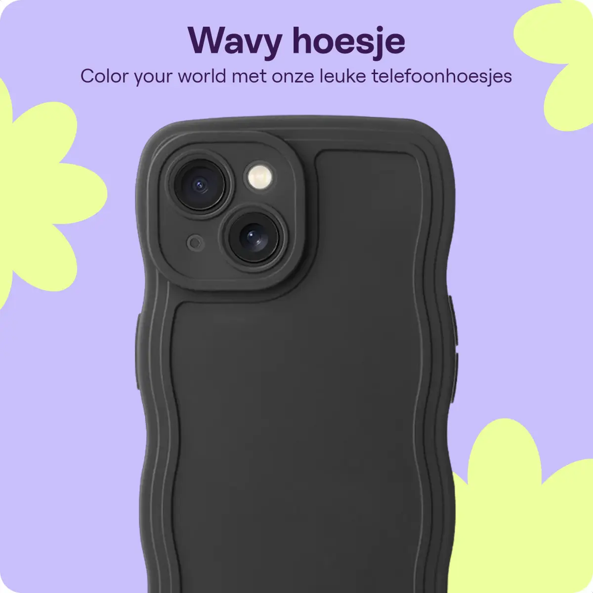 HappyCase Wavy Apple iPhone 14 Hoesje TPU Back Cover Zwart afbeelding 5