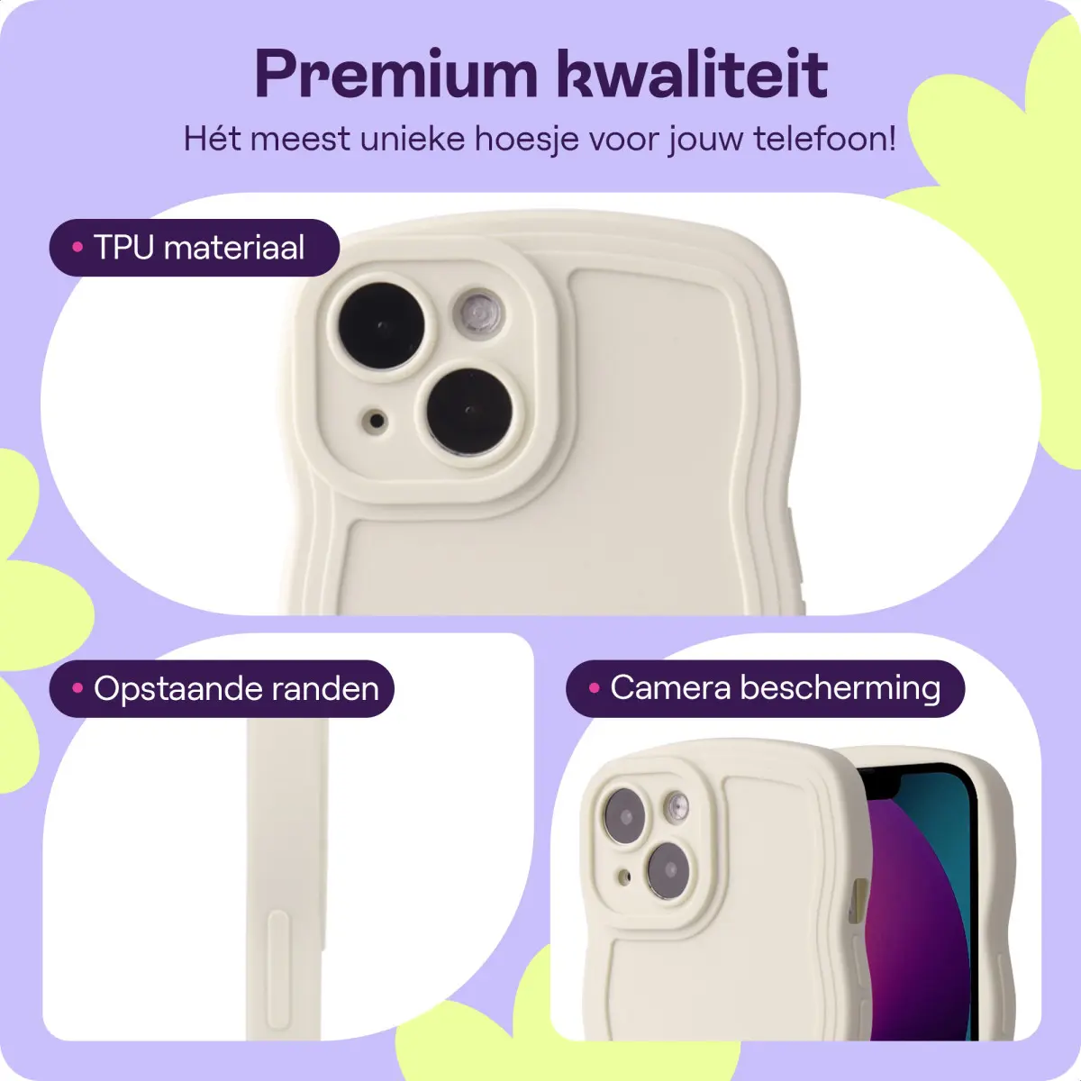 HappyCase Wavy Apple iPhone 14 Hoesje TPU Back Cover Beige afbeelding 3