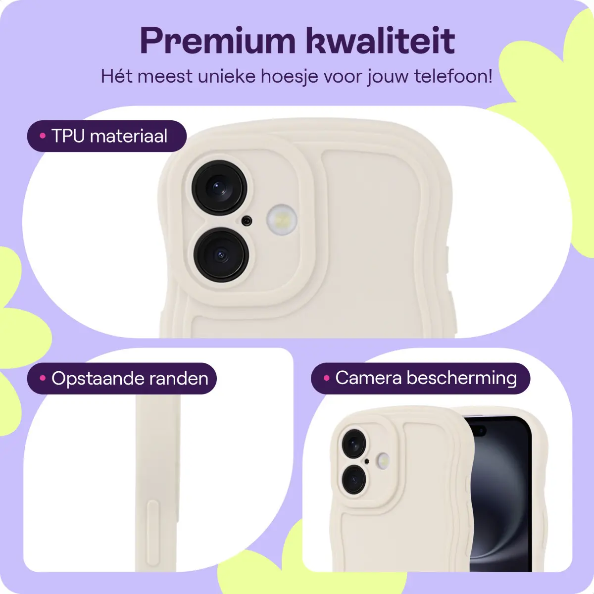 HappyCase Wavy Apple iPhone 16 Hoesje TPU Back Cover Beige afbeelding 3