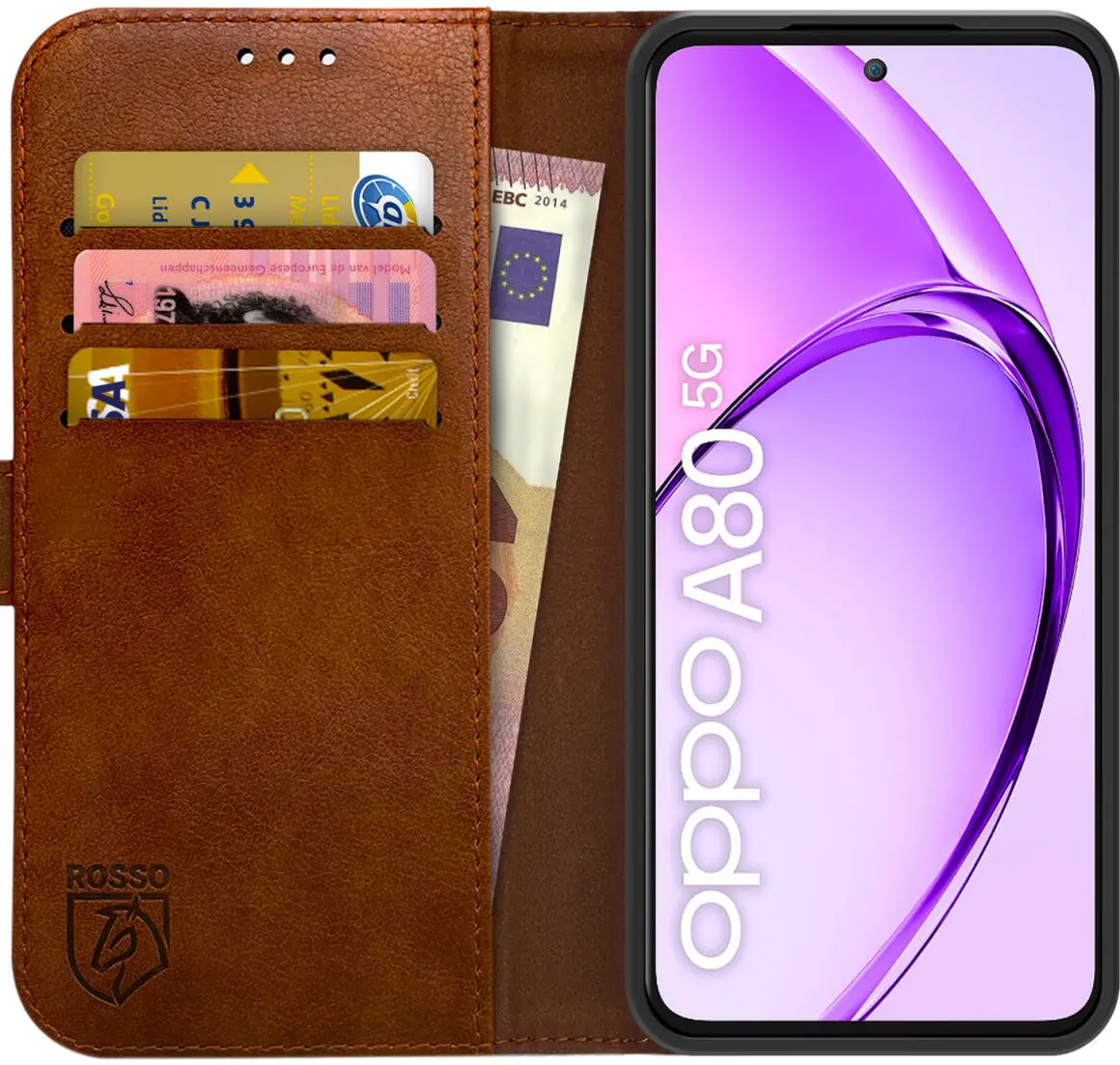 Rosso Element Oppo A80 Hoesje Book Case Wallet Bruin afbeelding 1