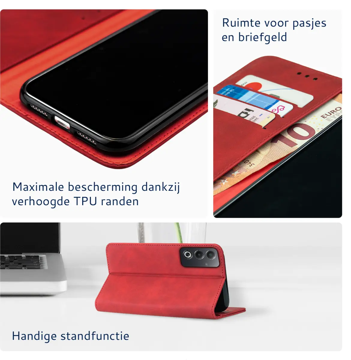 Rosso Element Oppo A80 Hoesje Book Case Wallet Rood afbeelding 4