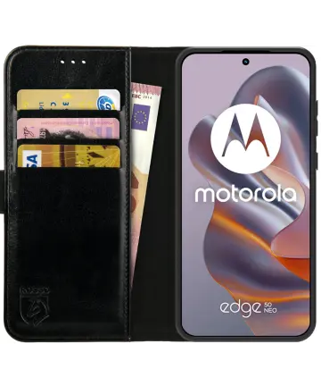 Rosso Element Motorola Edge 50 Neo Hoesje Book Case Wallet Zwart Hoesjes