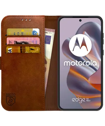 Rosso Element Motorola Edge 50 Neo Hoesje Book Case Wallet Bruin Hoesjes