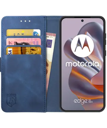 Rosso Element Motorola Edge 50 Neo Hoesje Book Case Wallet Blauw Hoesjes