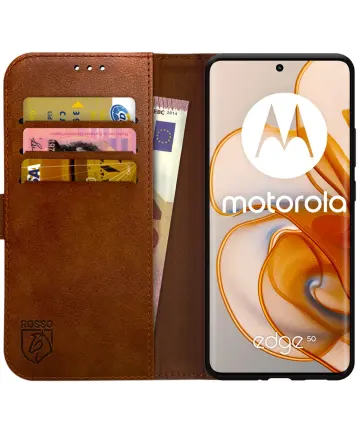 Rosso Element Motorola Edge 50 Hoesje Book Case Wallet Bruin Hoesjes