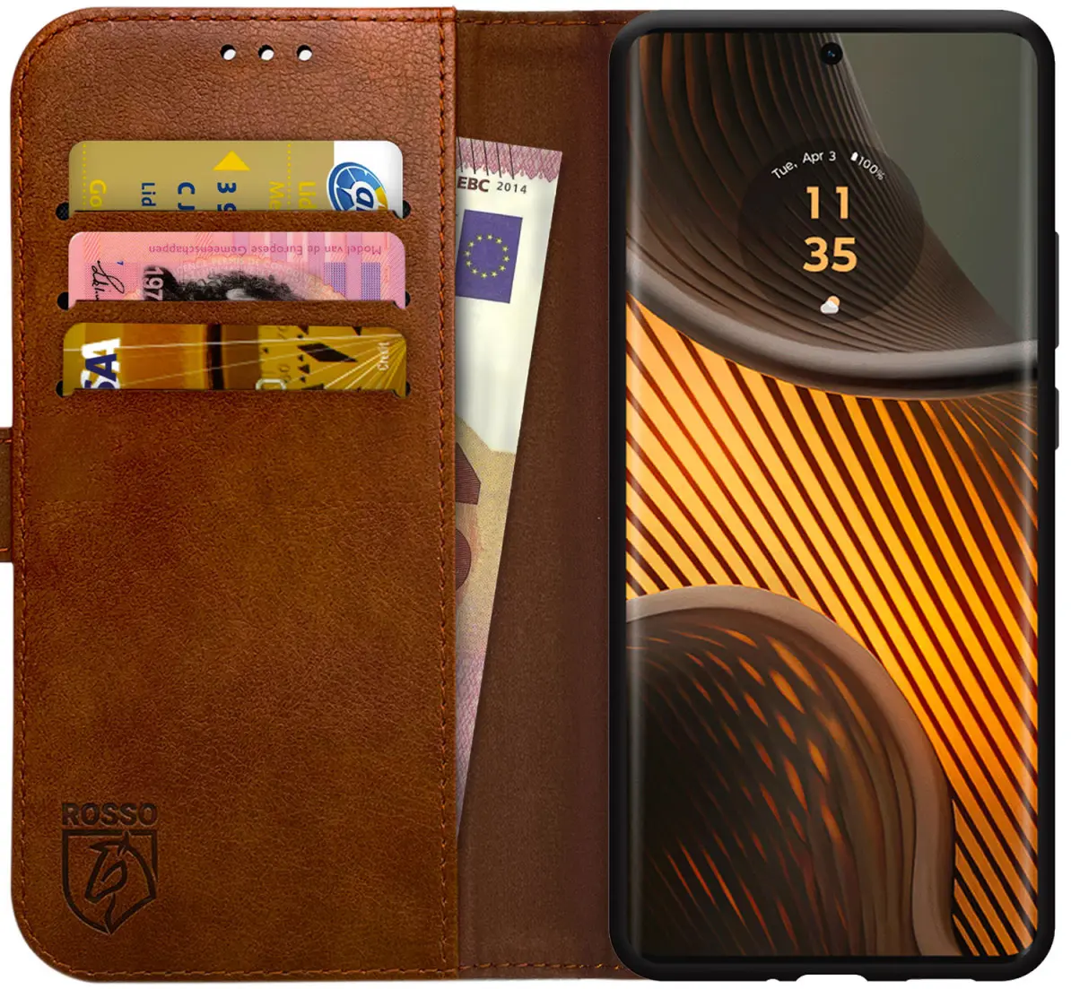 Rosso Element Motorola Edge 50 Ultra Hoesje Book Case Wallet Bruin afbeelding 1