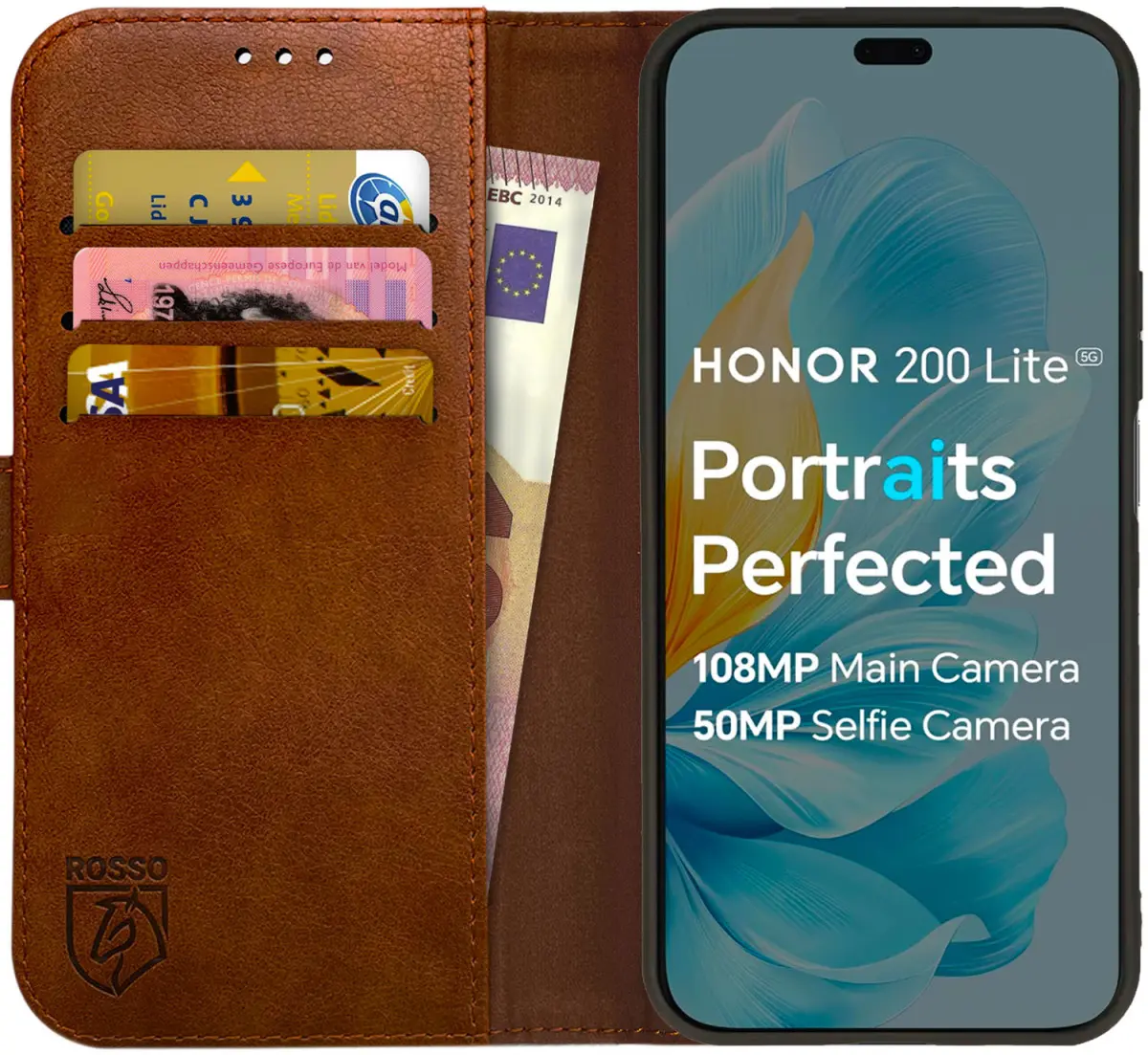 Rosso Element Honor 200 Lite Hoesje Book Case Wallet Bruin afbeelding 1