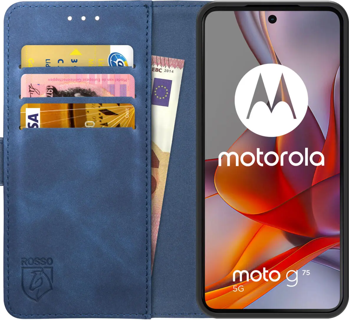 Rosso Element Motorola Moto G75 Hoesje Book Case Wallet Blauw afbeelding 1