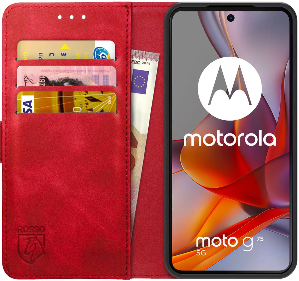 Rosso Element Motorola Moto G75 Hoesje Book Case Wallet Rood afbeelding 1