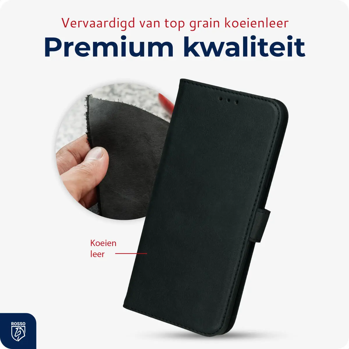 Rosso Deluxe Samsung Galaxy A56 Hoesje Echt Leer Book Case Zwart afbeelding 4