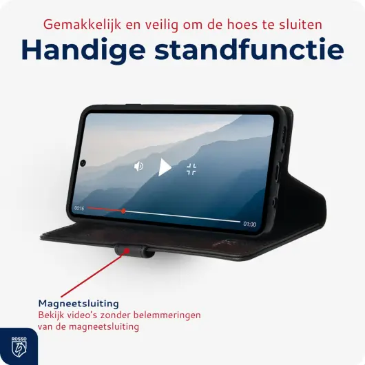 Rosso Deluxe Samsung Galaxy A56 Hoesje Echt Leer Book Case Zwart afbeelding 9