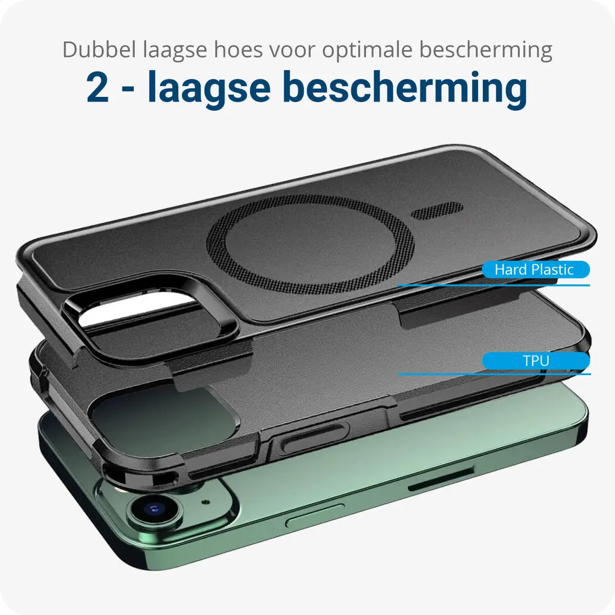 Apple iPhone 14 Hoesje Dual-Layer Hybride Back Cover met MagSafe Zwart afbeelding 4