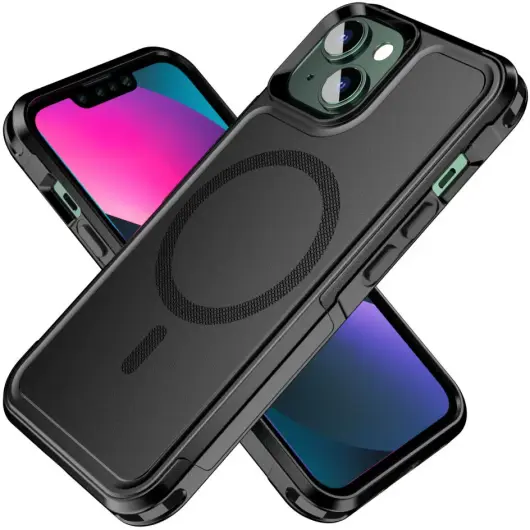Apple iPhone 14 Hoesje Dual-Layer Hybride Back Cover met MagSafe Zwart afbeelding 1