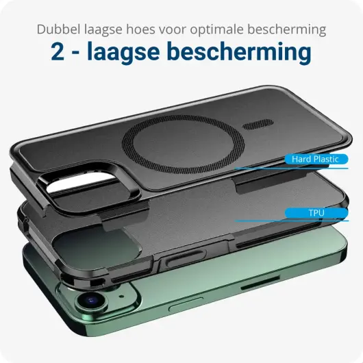 Apple iPhone 14 Hoesje Dual-Layer Hybride Back Cover met MagSafe Zwart afbeelding 4