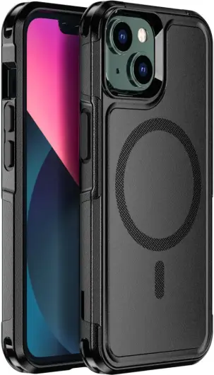 Apple iPhone 14 Hoesje Dual-Layer Hybride Back Cover met MagSafe Zwart afbeelding 7