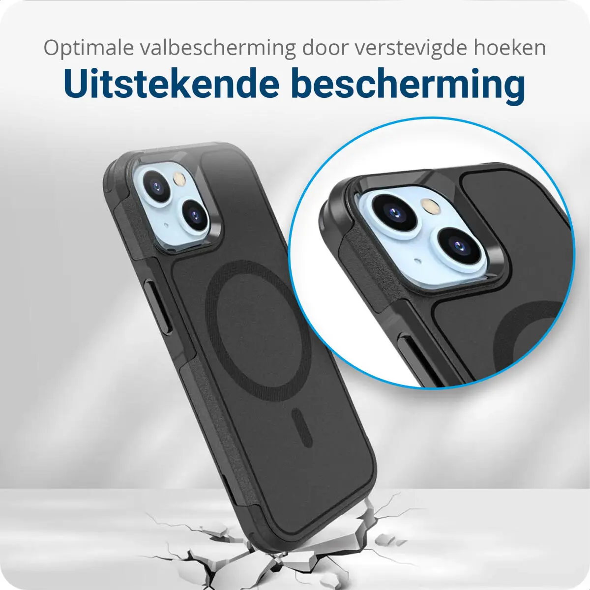 Apple iPhone 15 Hoesje Dual-Layer Hybride Back Cover met MagSafe Zwart afbeelding 2